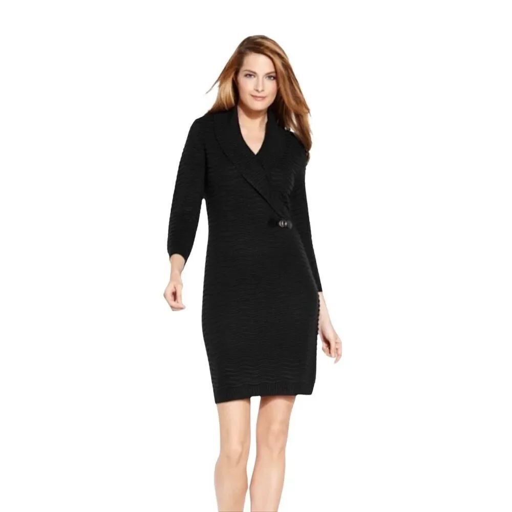 Calvin Klein black wavy ribbed sweater dress size S